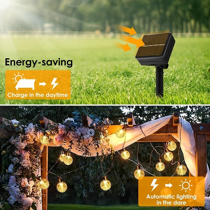 20/50/100 LED Solar String Lights, Warm White, Outdoor Crystal Globe Lights, Waterproof Solar Festoon Fairy Light For Garden