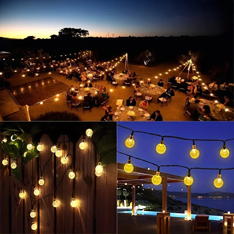 20/50/100 LED Solar String Lights, Warm White, Outdoor Crystal Globe Lights, Waterproof Solar Festoon Fairy Light For Garden