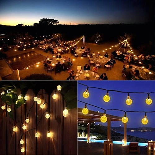 20/50/100 LED Solar String Lights, Warm White, Outdoor Crystal Globe Lights, Waterproof Solar Festoon Fairy Light For Garden