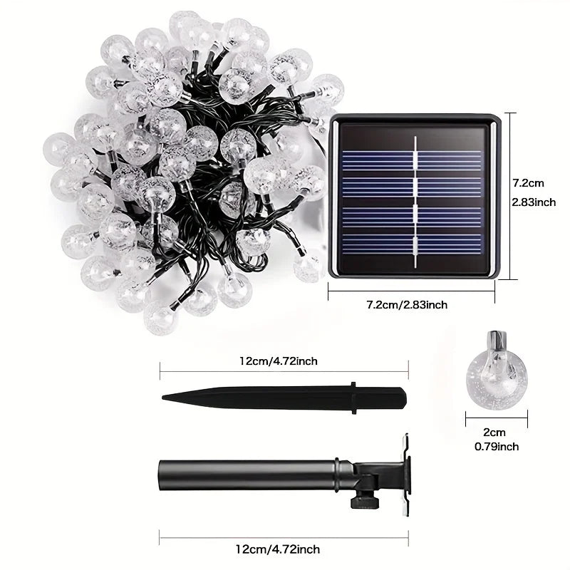 20/50/100 LED Solar String Lights, Warm White, Outdoor Crystal Globe Lights, Waterproof Solar Festoon Fairy Light For Garden