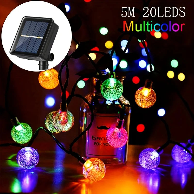 20/50/100 LED Solar String Lights, Warm White, Outdoor Crystal Globe Lights, Waterproof Solar Festoon Fairy Light For Garden